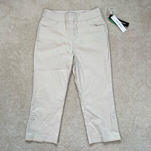 NWT Tribal Flatten It Slimming Capri Pants Womens 8 Beige Vented Hem Pull On
